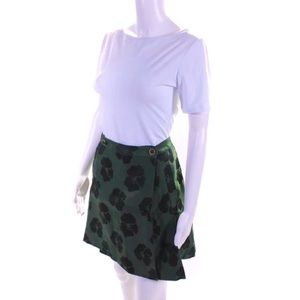 TORY BURCH Green Black Floral Pocket Pleated Wrap Skirt Silk Cotton Women’s SZ 0